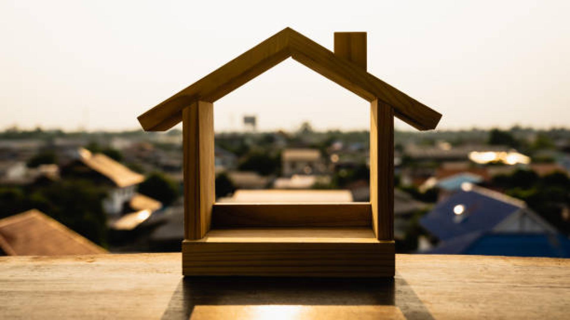 house model on wood table stock image