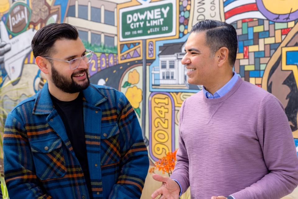 Congressman Garcia talking to a constituent 