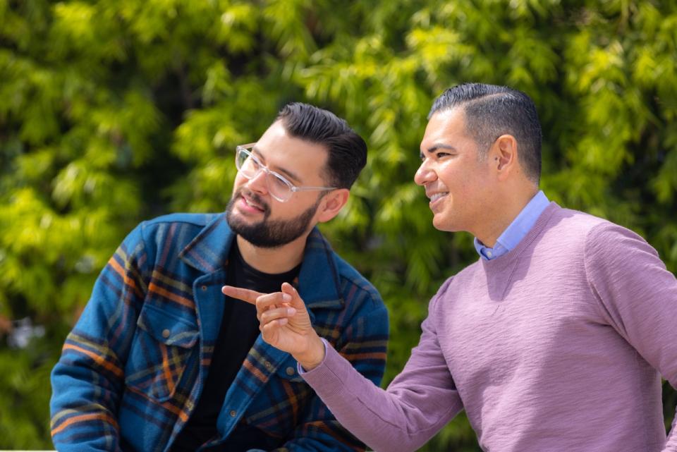 Congressman Garcia looking and pointing